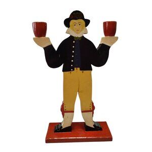 WOOD DUTCH STYLE MAN CANDLESTICK HOLDER SRI LANKA COLORFUL PAINTED VINTAGE